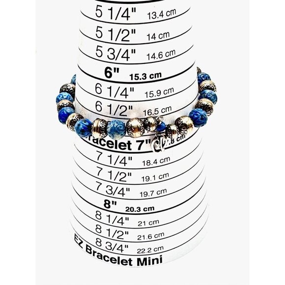 Carolyn Pollack Sterling Silver Bench Bead Carved Denim Lapis Coil Bracelet - Picture 3 of 3